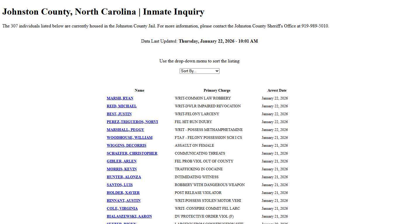 Johnston County, North Carolina Inmate Inquiry